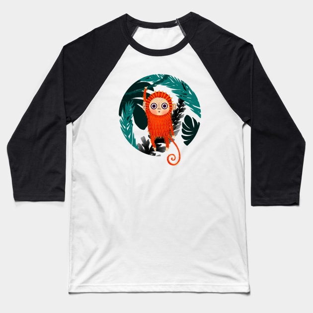 Hang in there monkey Baseball T-Shirt by Doodle Workshop